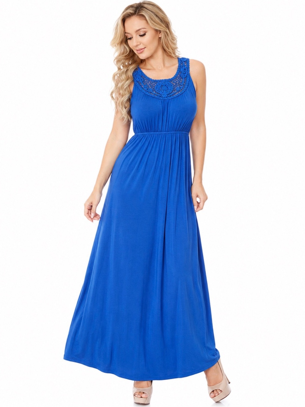 NEW White Mark Royal Blue Crochet Maxi Dress M Boho Stretchy Summer Sleeveless
